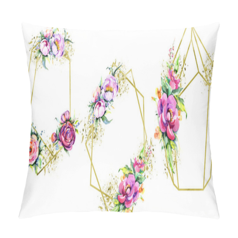 Personality  Watercolor Bouquet Pink Peony Flowes. Floral Botanical Flower. Frame Border Ornament Square. Pillow Covers