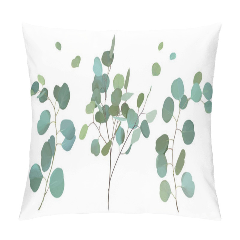 Personality  Silver Dollar Eucalyptus Selection Branches Vector Design Set Pillow Covers