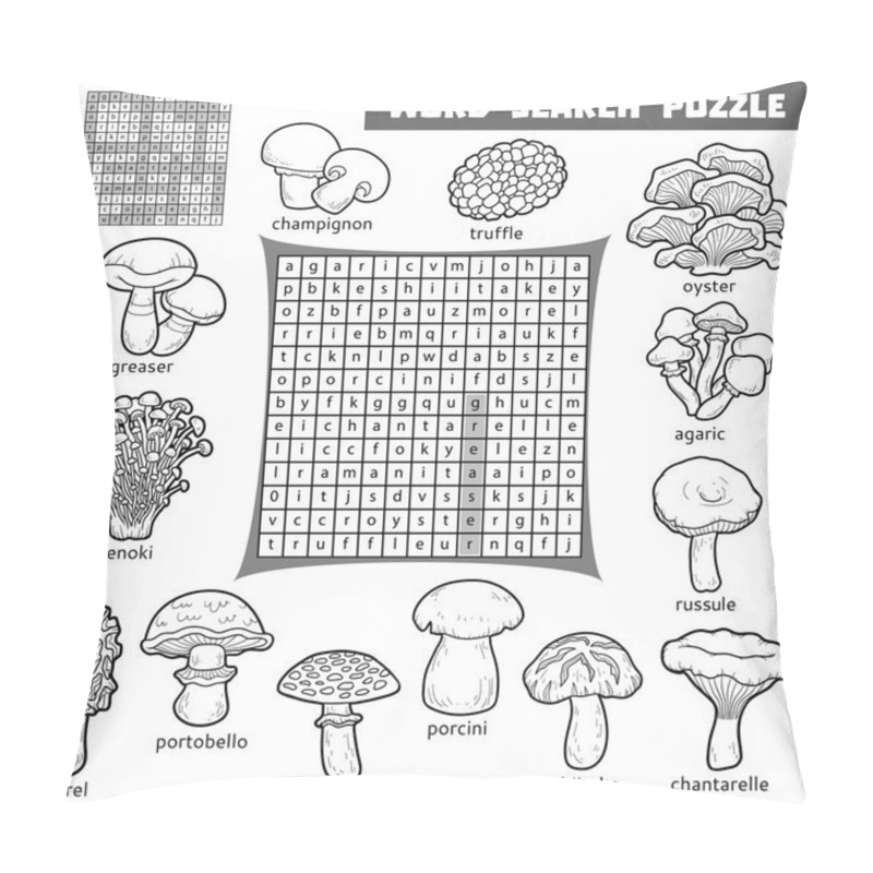 Personality  Vector Crossword About Mushrooms. Word Search Puzzle Pillow Covers