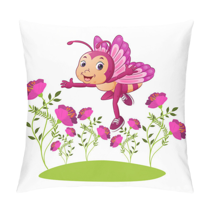 Personality  The Happy Fairy Of Butterfly Is Flying On The Garden Full Of The Flowers Of Illustration Pillow Covers