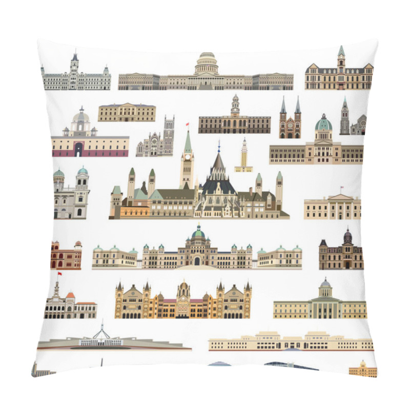 Personality  Vector Collection High Detailed Isolated City Halls, Parliament Houses And Administrative Buildings Pillow Covers