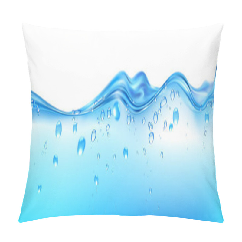 Personality  Horizontal Blue Water Wave Splashes With Bubbles Realistic Vector Illustration Pillow Covers