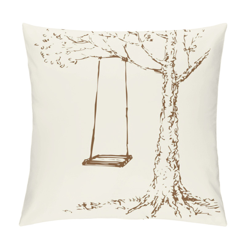 Personality  Vector Sketch. Swing On Old Oak Tree Pillow Covers