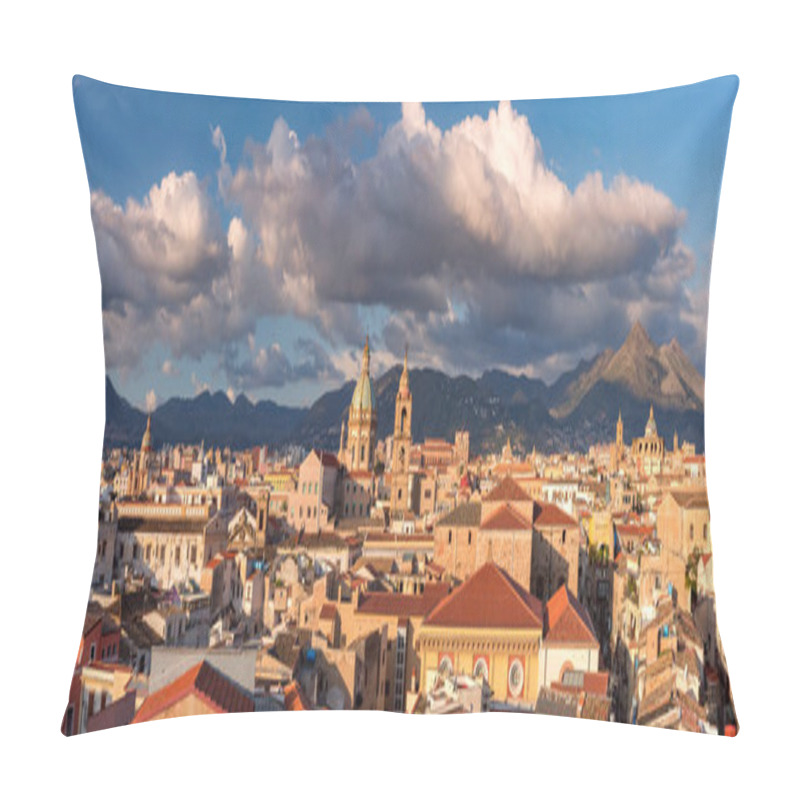 Personality  Beautiful Panoramic Aerial View Of Palermo With Church Of The Gesu, Palermo Cathedral And Carmine Church At Sunrise, Sicily, Italy Pillow Covers