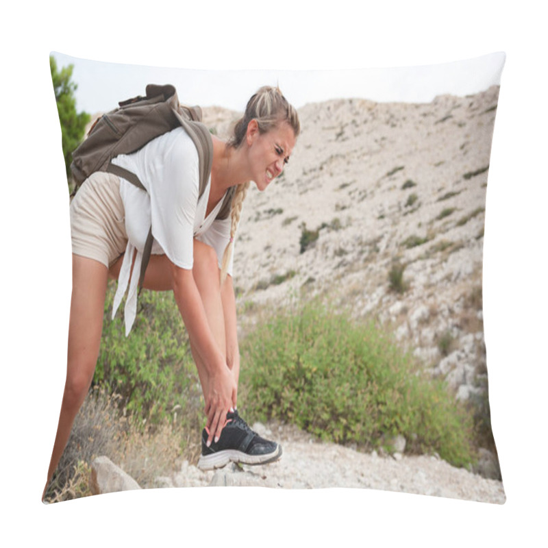 Personality  Hiker Girl With Ankle Injury Feels Pain In Leg Pillow Covers