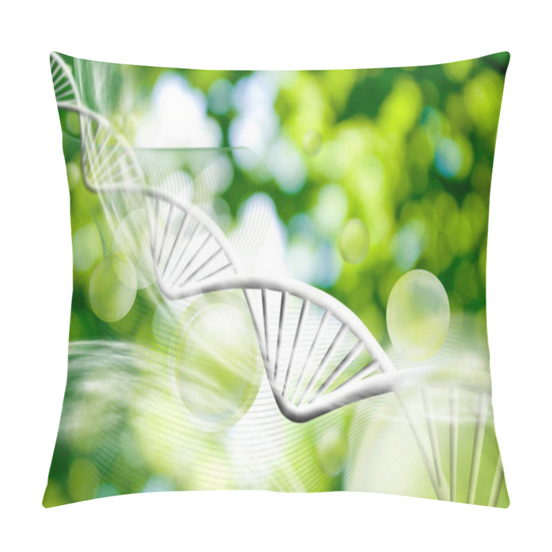 Personality  Image Of Molecular Structure And Chain Of Dna On A Green Background Close-up Pillow Covers