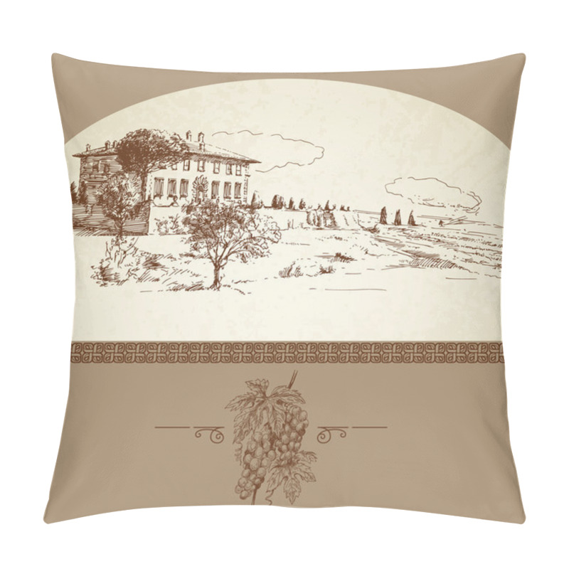 Personality  Wine Label, Hand Drawn Vineyard Pillow Covers