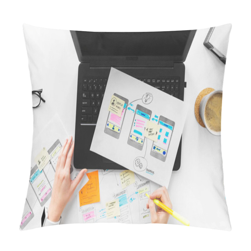 Personality  Web Designer Working On User Interface At Office Pillow Covers