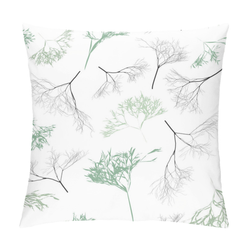 Personality  Seamless Pattern With Green And Black Twigs.. Background With Sprigs Of Dill. Floral Pattern, Greenery, Grass. Vector. Pillow Covers