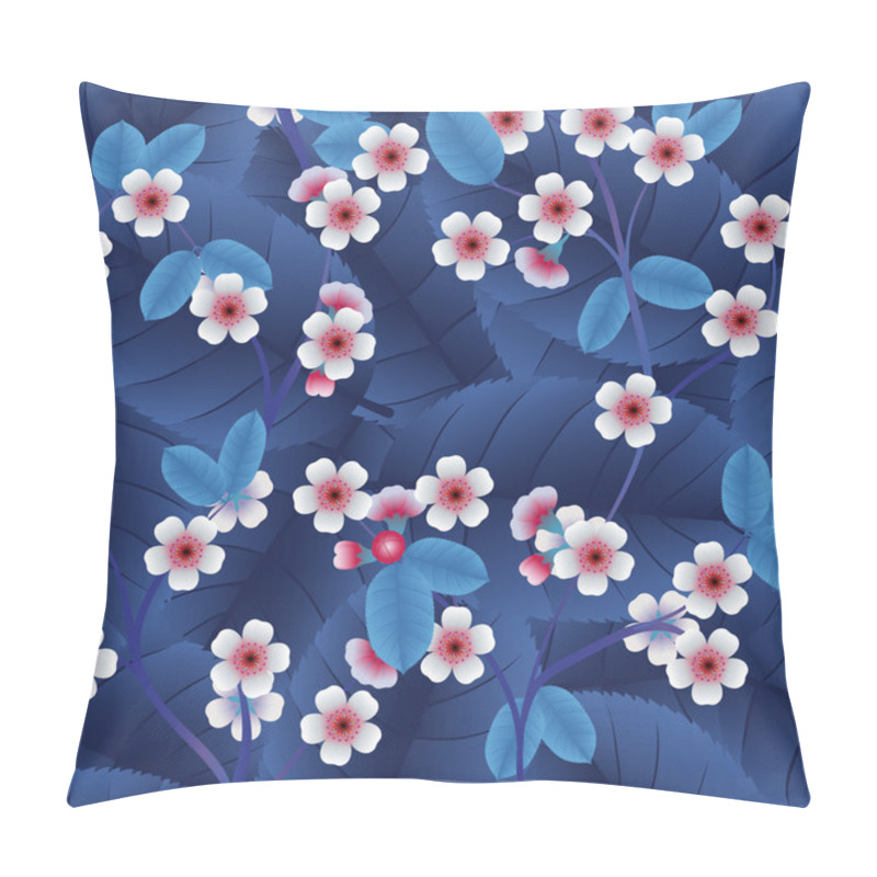 Personality  Seamless Pattern With Pink Cherry Flowers And Leaf Pillow Covers