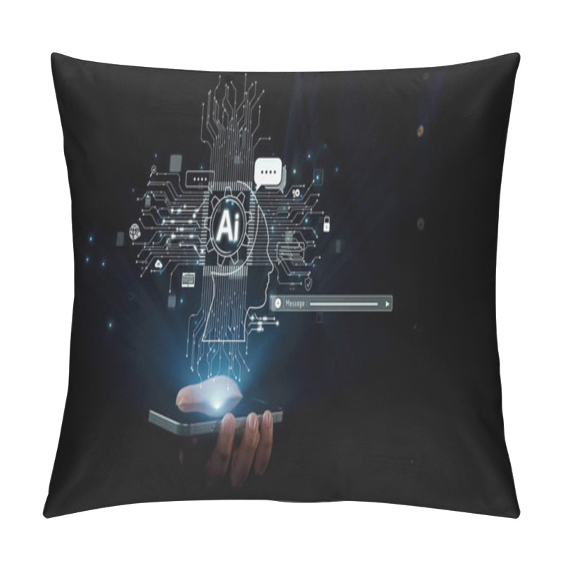 Personality  Human Interact With AI Artificial Intelligence Brain Processor In Concept Of AI Artificial Intelligence Engineering, Big Data And AI Machine Learning To Use Generative AI For Business Support. UUID Pillow Covers