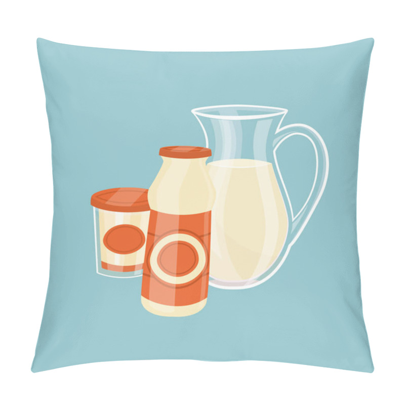 Personality  Dairy Products Isolated On Blue Background Pillow Covers