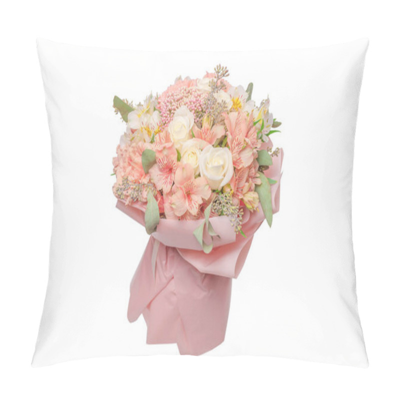 Personality  Bouquet Of  Soft Pink Flowers In Pink Wrapping Paper.  Pillow Covers