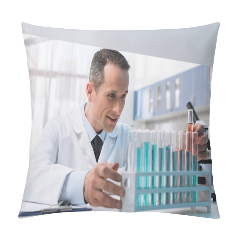 Personality  Scientist Working With Test Tubes  Pillow Covers