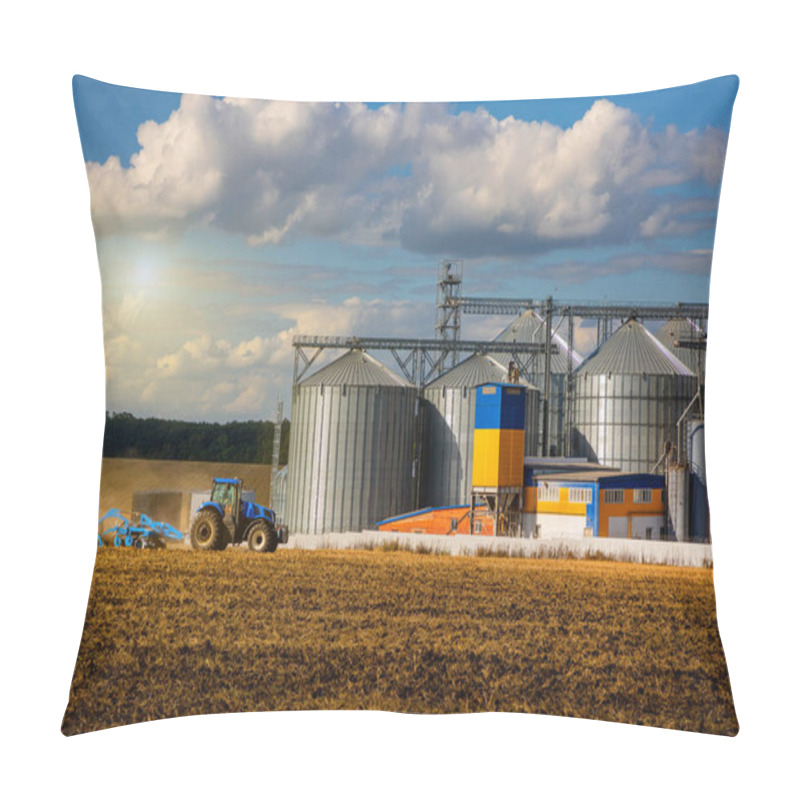 Personality  Agricultural Silos. Storage And Drying Of Grains, Wheat, Corn, Soy, Sunflower Against The Blue Sky With White Clouds.Storage Of The Crop Pillow Covers