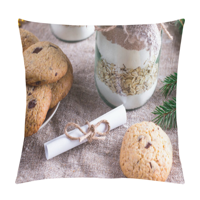 Personality  Chocolate Chips Cookies With A Gift Of Cookie Mix In A Jar, Selective Focus Pillow Covers