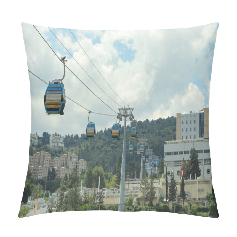 Personality  HAIFA, ISRAEL. April 26, 2021: The New Cable Car In Haifa That Connects The University Of Haifa And The Technion Institute To The Central Transportation Station. Pillow Covers