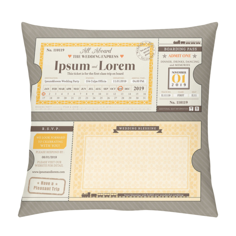 Personality  Vector Train Ticket Wedding Invitation Design Template Pillow Covers