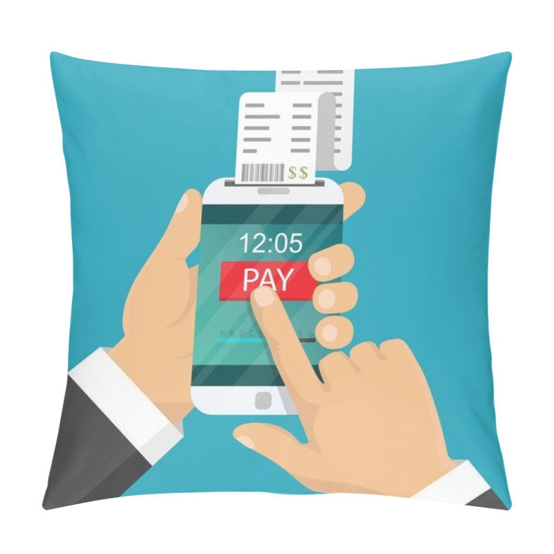 Personality  Mobile Payment Concept. Hand Holding A Phone. Smartphone Wireles Pillow Covers