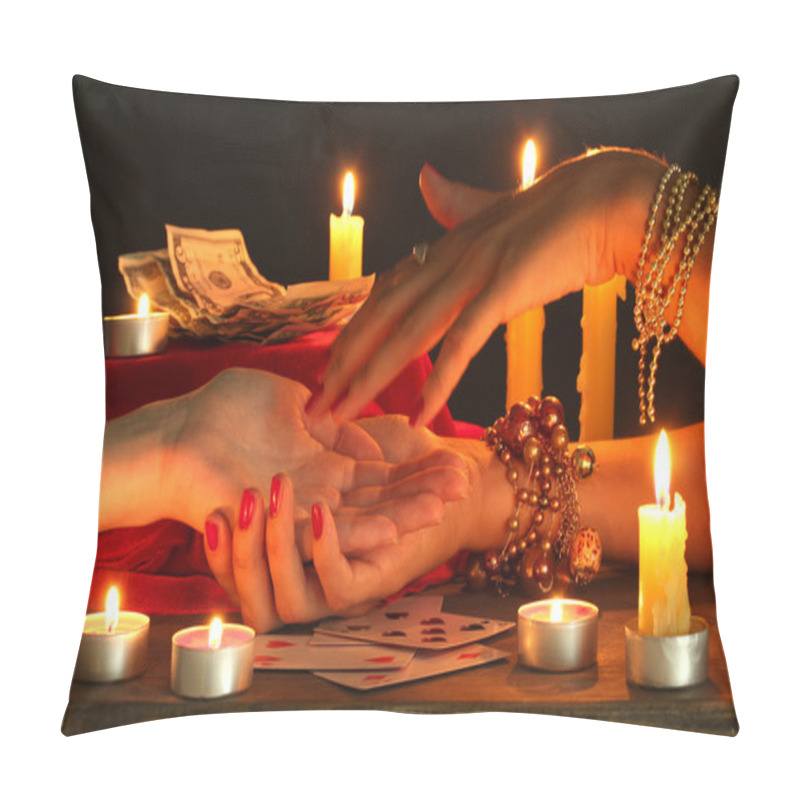 Personality  Reading The Lines Hand In A Woman's Hands On Black Backcground Pillow Covers