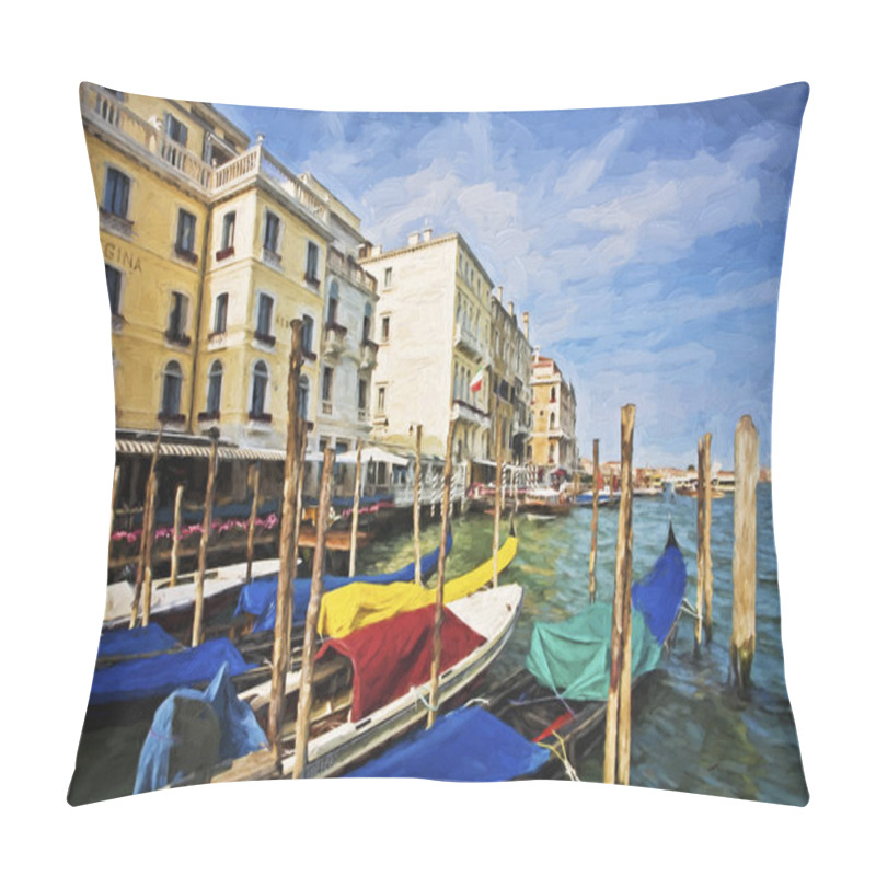 Personality  Impressionist Art Of Gondolas Along The Grand Canal With Typical Venusian Architecture In Venice Italy Pillow Covers