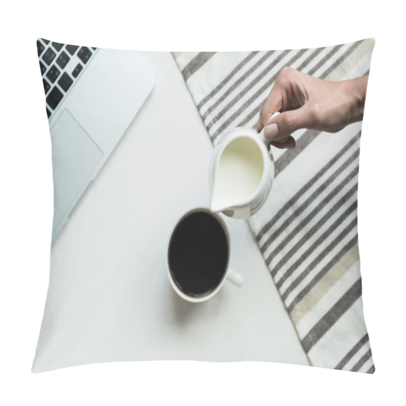 Personality  Pouring Milk Into Cup Of Black Coffee  Pillow Covers