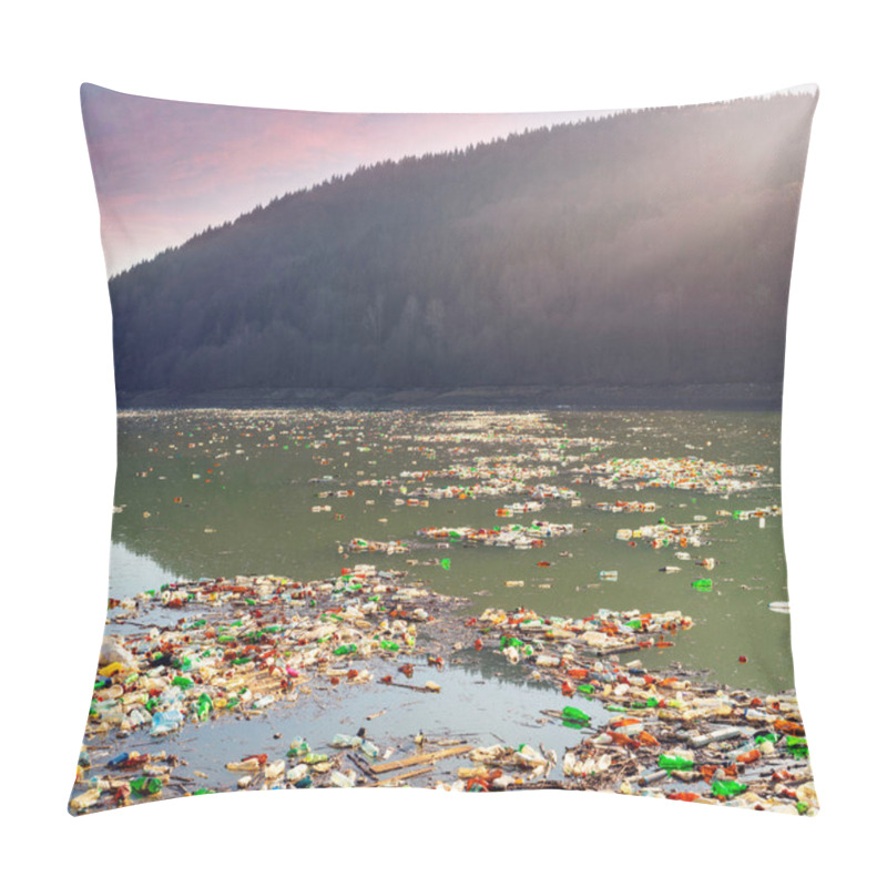 Personality  Environmental Disaster In Transcarpathia, Ukraine. Residents Of Mountain Villages Throw Plastic Waste Directly Into The Rivers, Which Bring It To The Reservoir And Dump It On Its Banks. Low Ecology. Pillow Covers