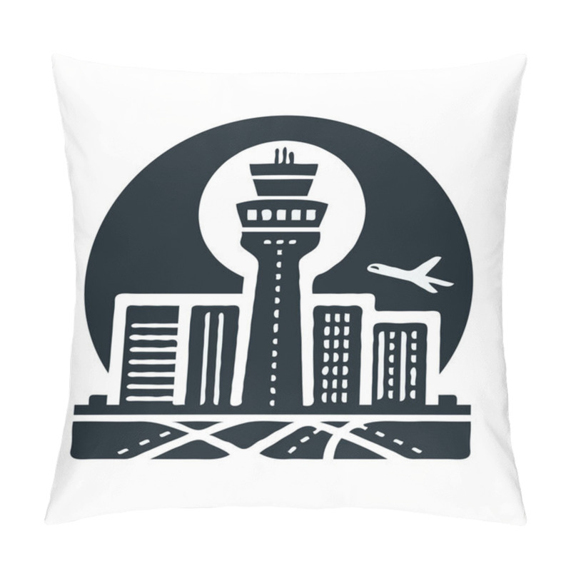 Personality  Airport Tower Icon Silhouette Vector With A Clean Design On A White Background, Ideal For Aviation-related Graphics, Travel Themes, And Navigation Projects, Representing Air Traffic Control And Airport Infrastructure Pillow Covers