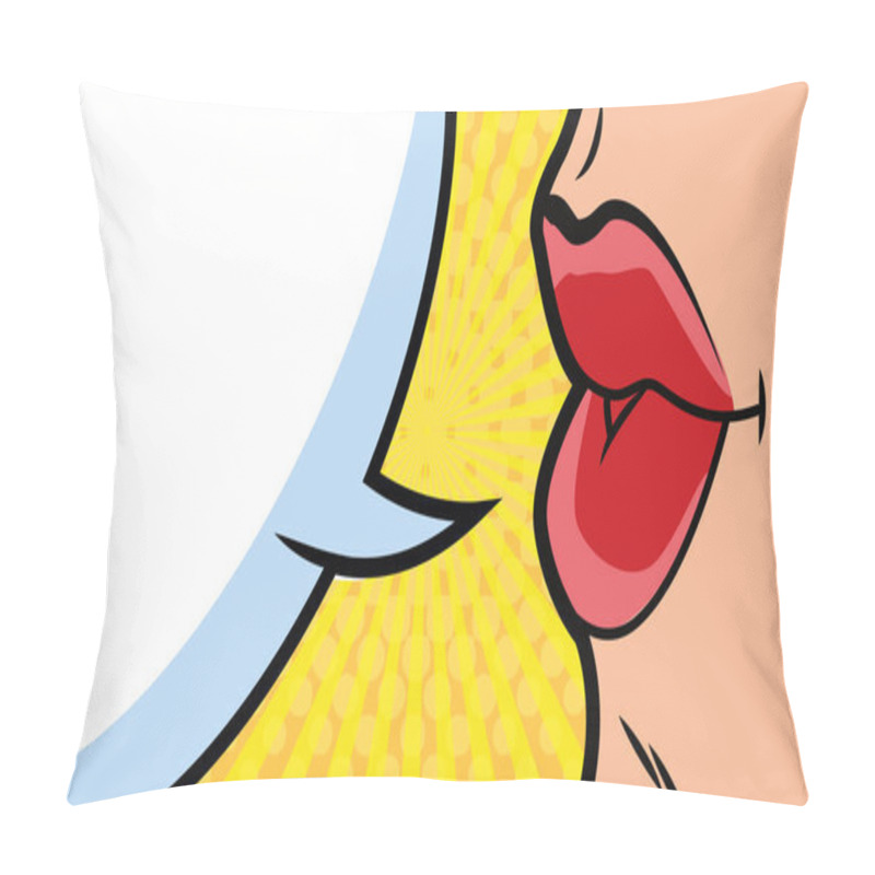 Personality  Woman Mouth With Speech Bubble Pop Art Style Pillow Covers