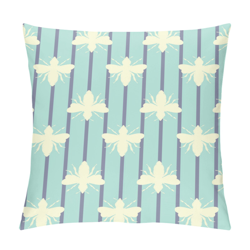 Personality  Vector Retro Bright Bees Shapes On Stripes Seamless Pattern Background. Pillow Covers