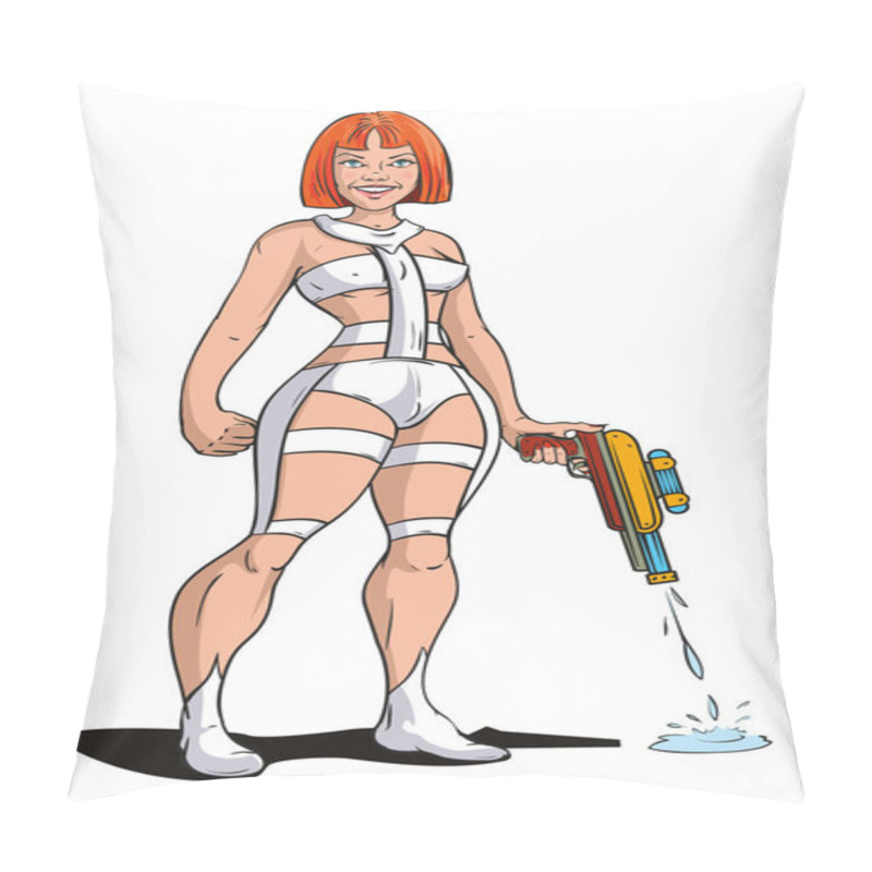 Personality  Vector Illustration Of Super Hero Science Fiction Movie Girl. Pillow Covers