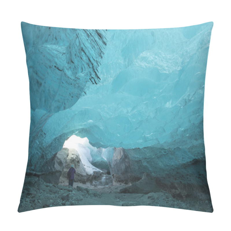 Personality  Tourist  In Ice Cave In A Glacier Pillow Covers