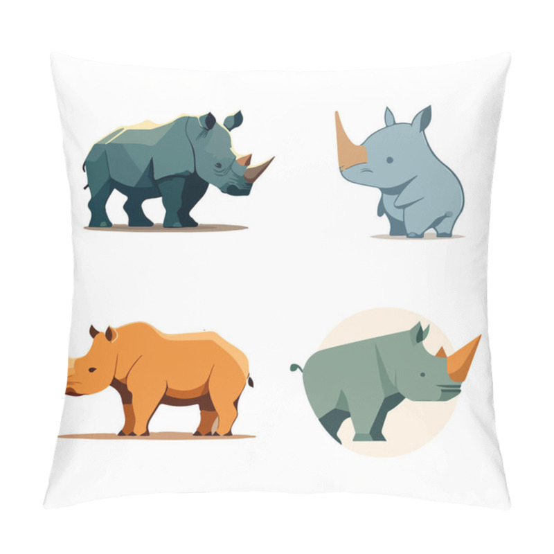 Personality  Set Of Cartoon Drawings Of Rhinos. For Your Logo Or Sticker Design Pillow Covers