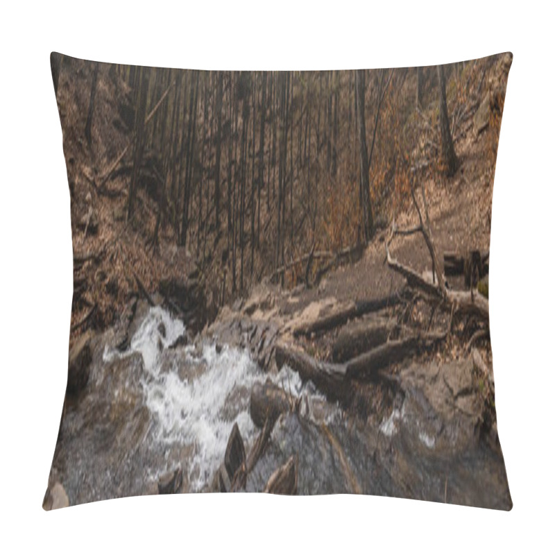 Personality  Mountain Creek Between Trees On Hills In Forest, Banner  Pillow Covers