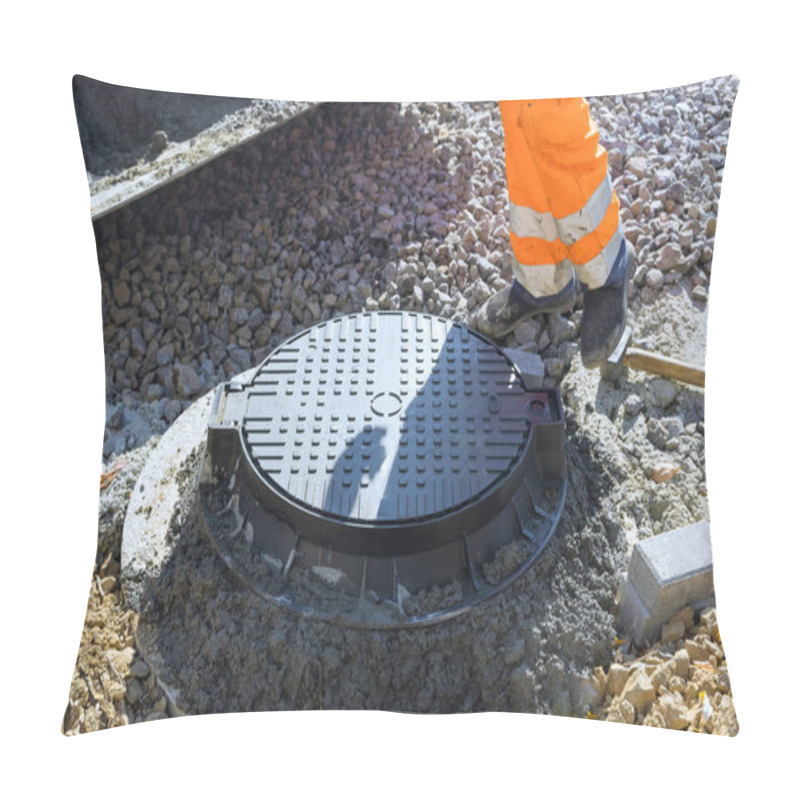 Personality  Above All, Fresh Concrete Is Being Used To Ensure Hold Firm At Top Edge Of Utility Manhole. Pillow Covers