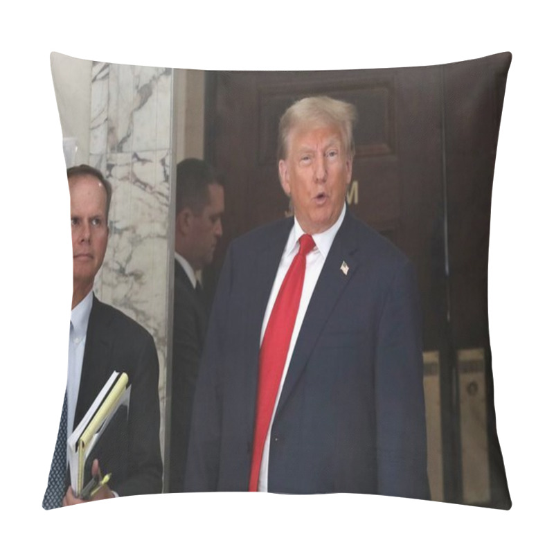 Personality  October 3, 2023 - New York, USA: The Former US President, Donald Trump Arrives At The Court On Day Two, For Fraud Trial In Manhattan Amid Tight Security And Busy Day. Pillow Covers