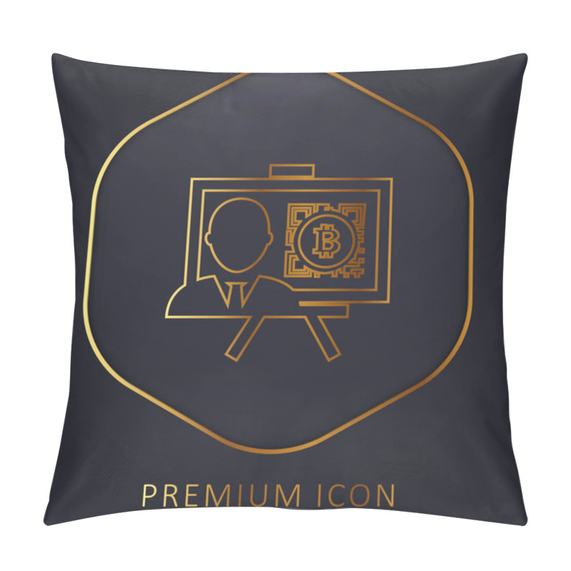 Personality  Bitcoin Presentation With Reporter Golden Line Premium Logo Or Icon Pillow Covers