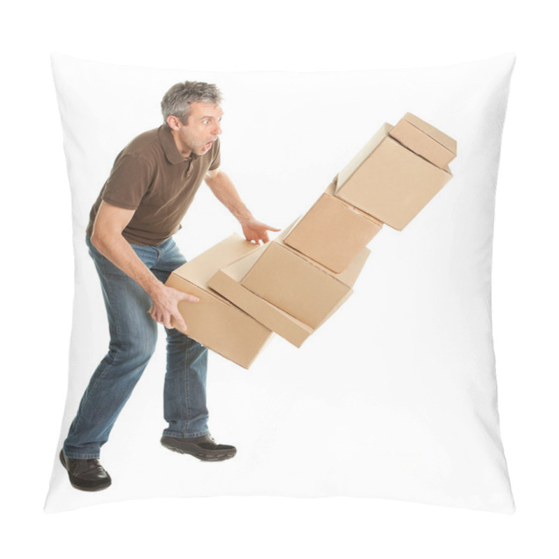 Personality  Delivery Man With Falling Stack Of Boxes Pillow Covers