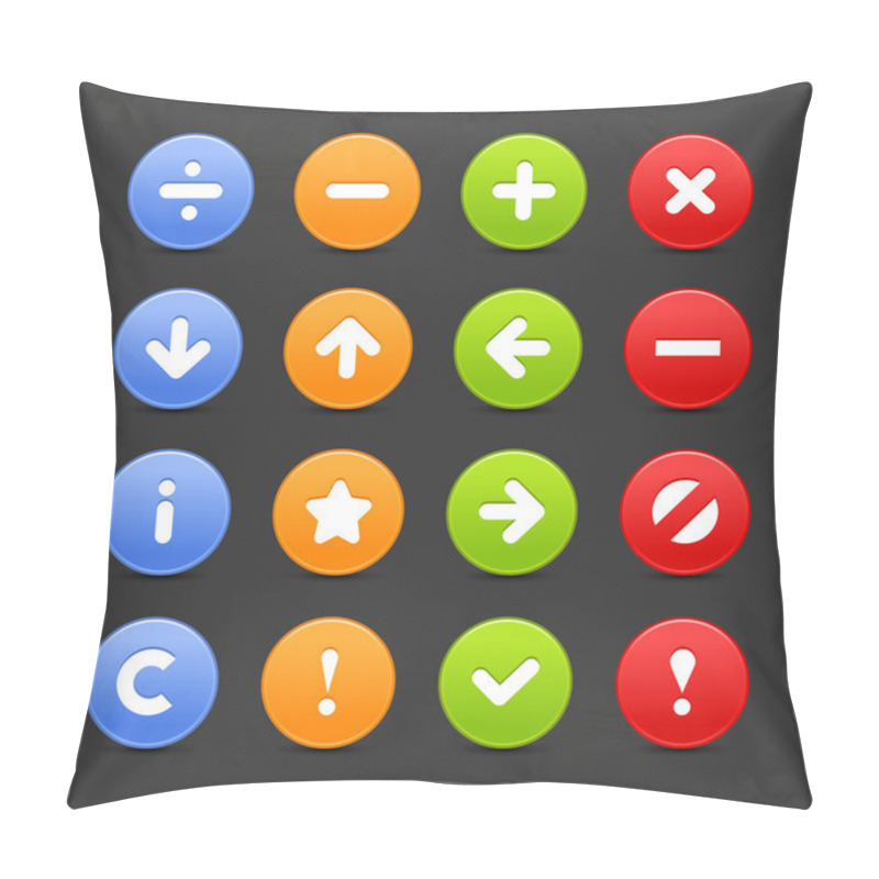 Personality  Colored Web 2.0 Buttons With Navigations Icon. Smooth Satined Round Shapes With Shadow On Gray. Pillow Covers