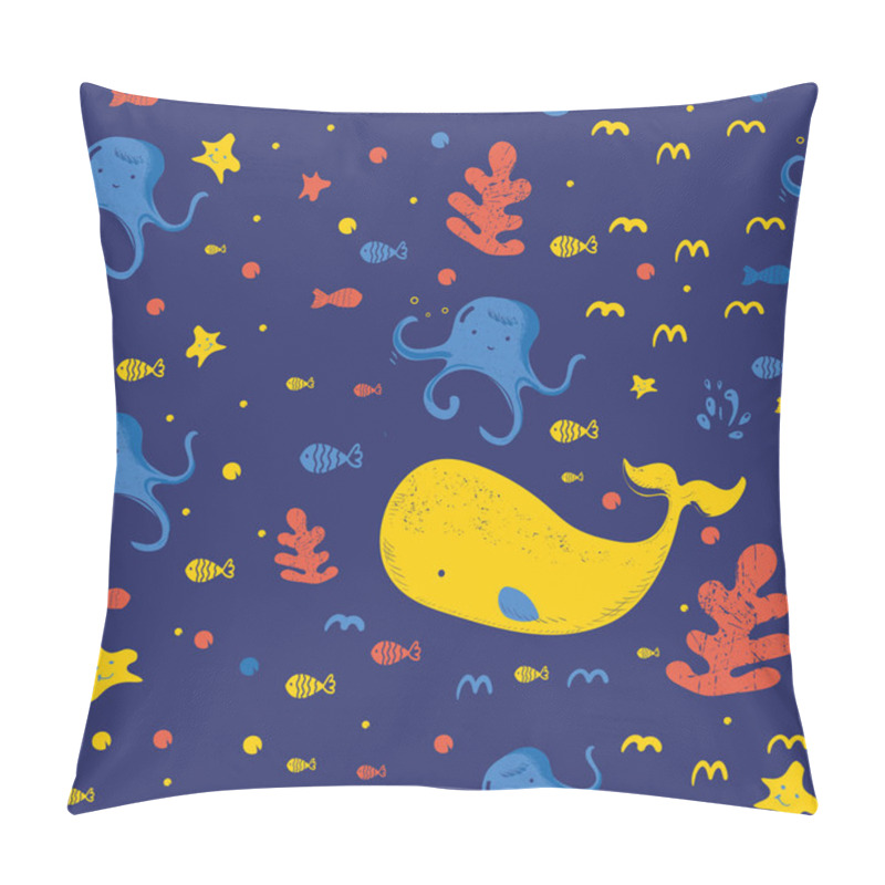 Personality  Underwater Creatures.cute Cartoon Seamless Pattern With Whale, Seaweed,octopus,,starfish And Fish. Pillow Covers