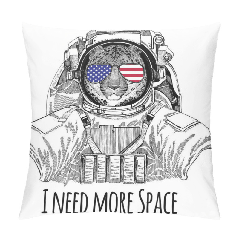 Personality  Usa Flag Glasses American Flag United States Flag Wild Cat Leopard Cat-o-mountain Panther Wearing Space Suit Wild Animal Astronaut Spaceman Galaxy Exploration Hand Drawn Illustration For T-shirt Pillow Covers