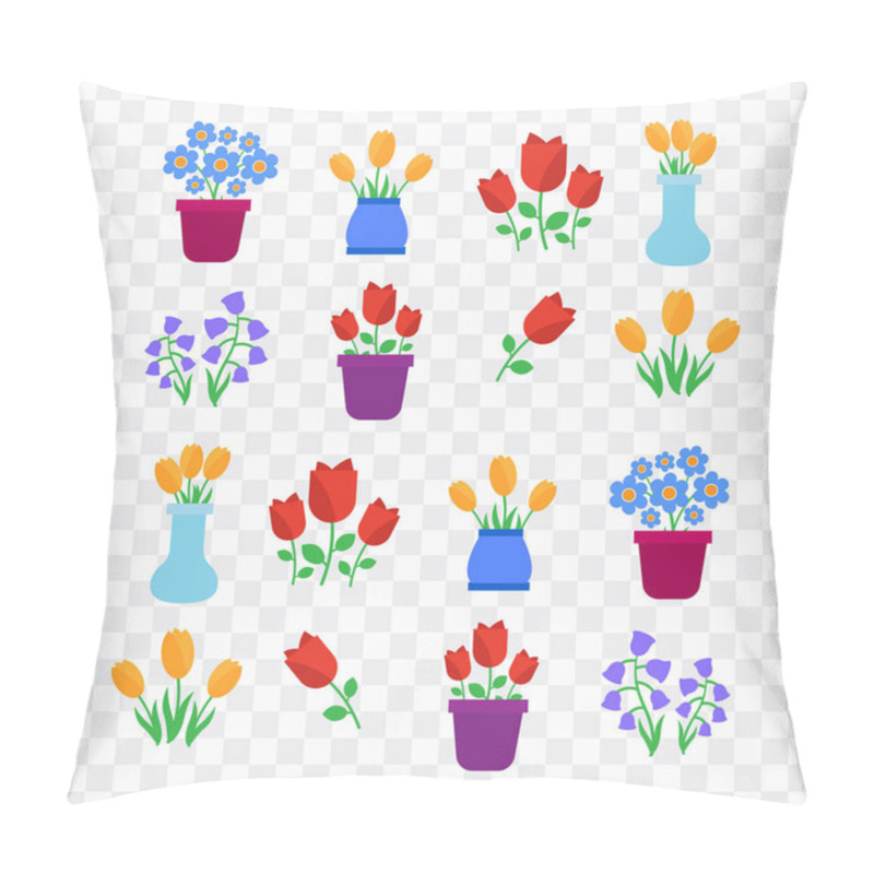 Personality  Spring Flowers. Fun And Cute Vector Spring Flowers Icons Pillow Covers