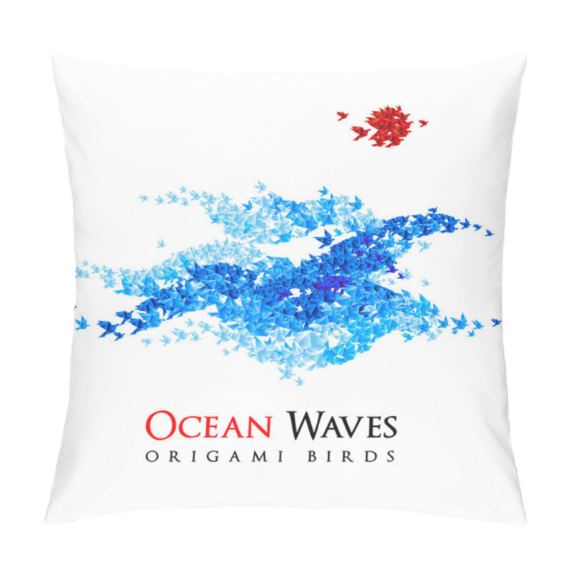 Personality  Origami Waves Shaped From Flying Paper Birds - Vector Pillow Covers