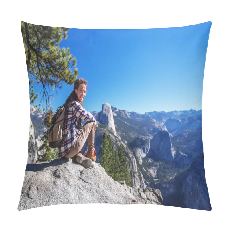 Personality  Hiker Visit Yosemite National Park In California Pillow Covers