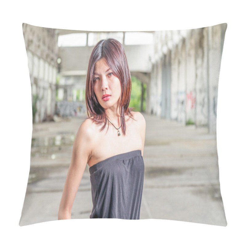 Personality  Chinese Woman Standing In Abandoned Building Pillow Covers