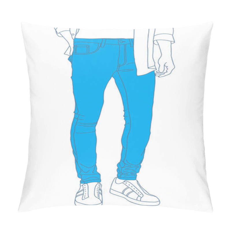 Personality  Denim Jeans Pants. Front View. Vector Single Cartoon Illustration Pillow Covers