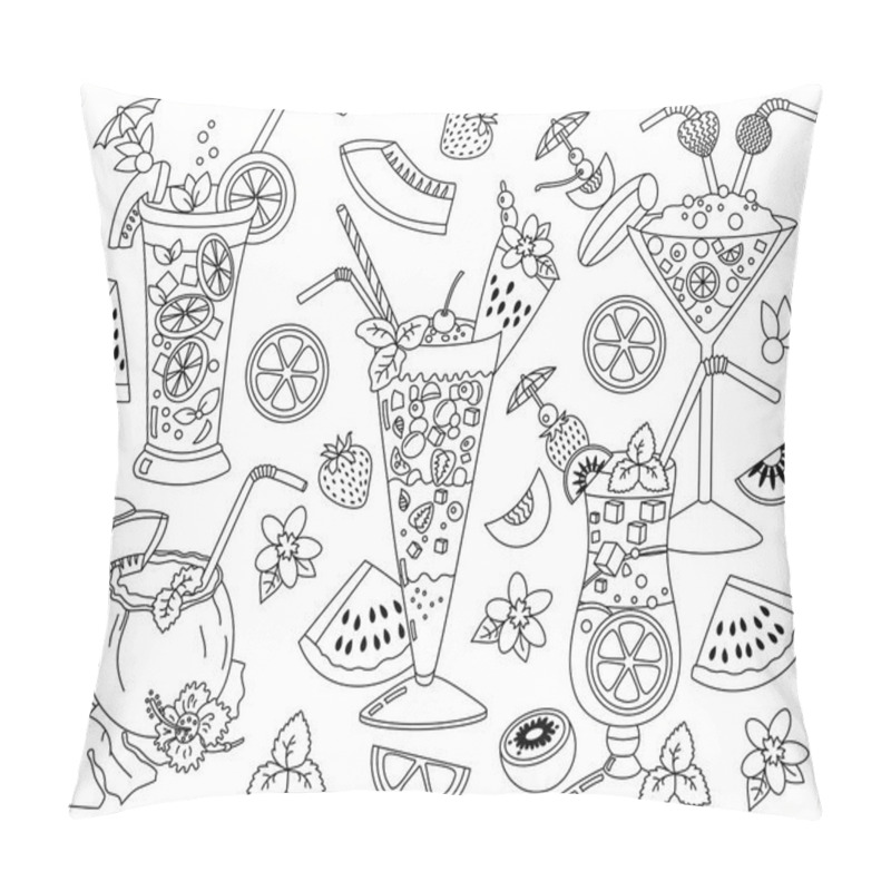 Personality  Vector Black And White Cocktails Set With Tropical Fruits. Cocktails Vector Illustration.  Pillow Covers