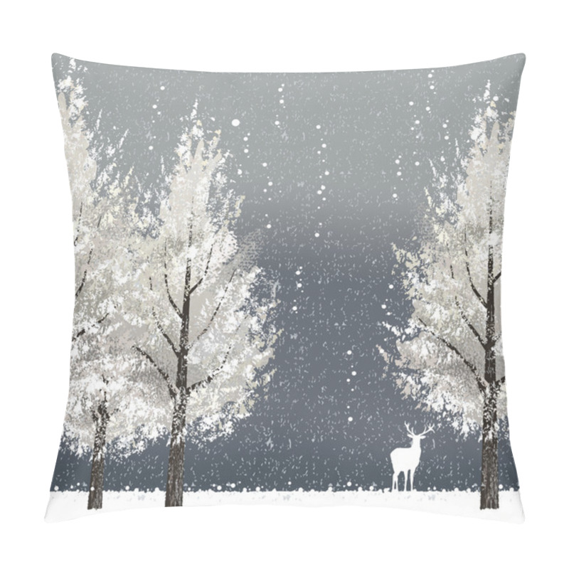 Personality  Winter Background At Night With White Trees And Reindeer Pillow Covers