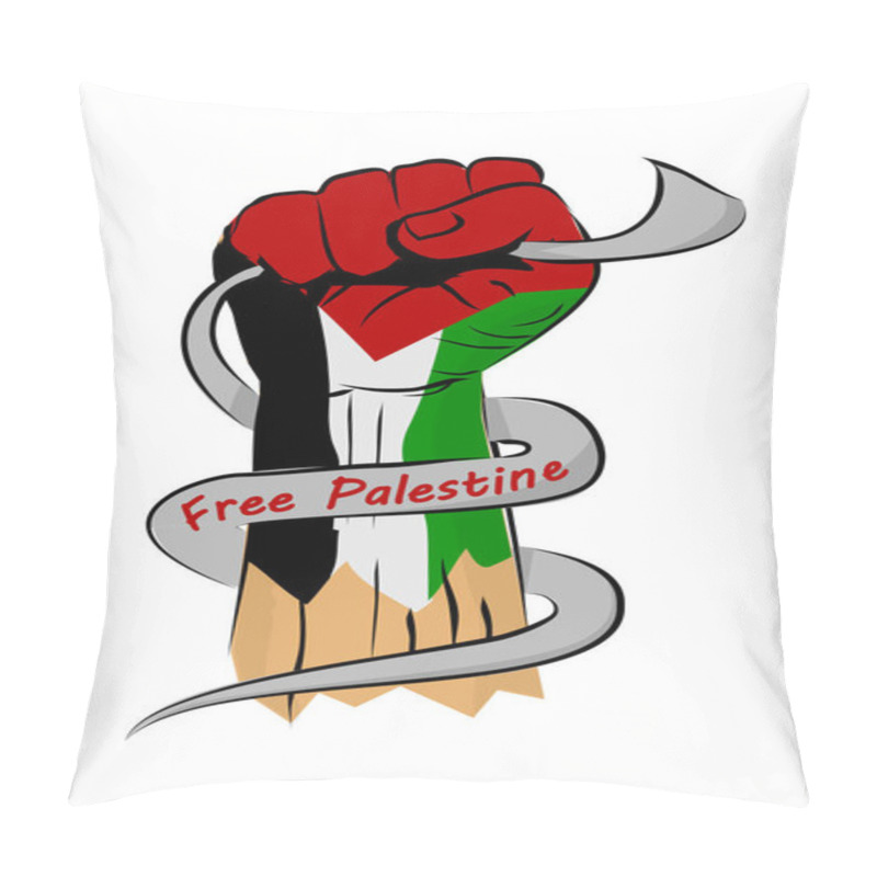 Personality  Simple Vector Sketch Punching Or Fisting Hand, Palestine Flag And Arabic Text That Meaning Palestine Pillow Covers