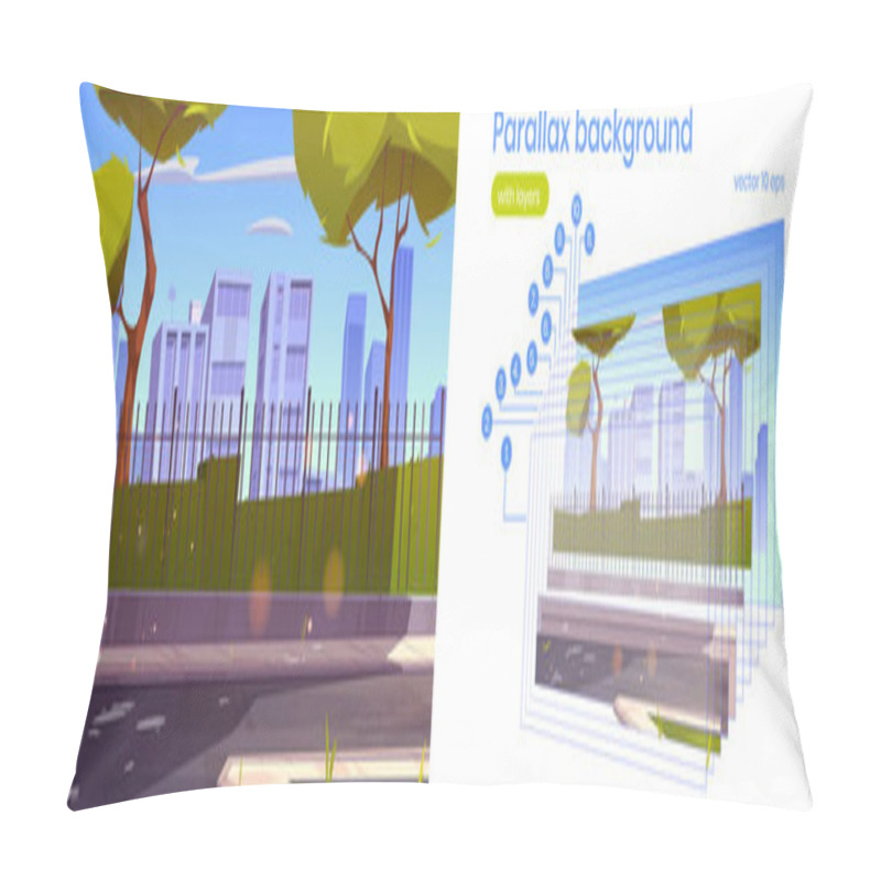 Personality  Parallax Background With City Street And Garden Pillow Covers